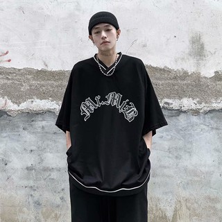 Áo Thun Nam Tay Ngắn Cổ Chữ V Có Thêu Chữ TF1 Phong Cách Harajuku Hong Kong