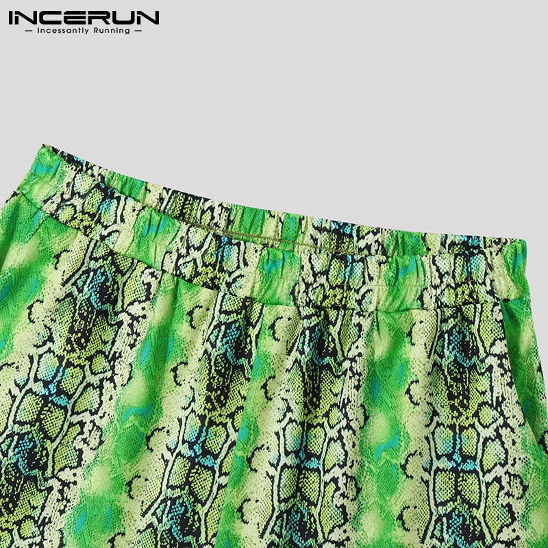 Set đồ mùa hè 2 món INCERUN gồm áo thun tay ngắn in họa tiết da rắn + quần ngắn cho nam