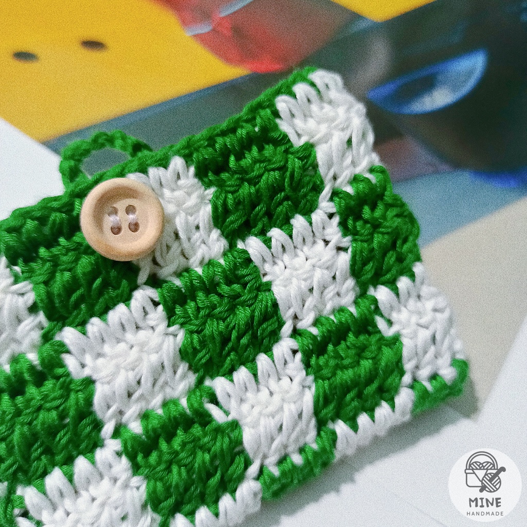 Ví len mini caro Crochet checkered wallet - Item hot trend Hàn Quốc