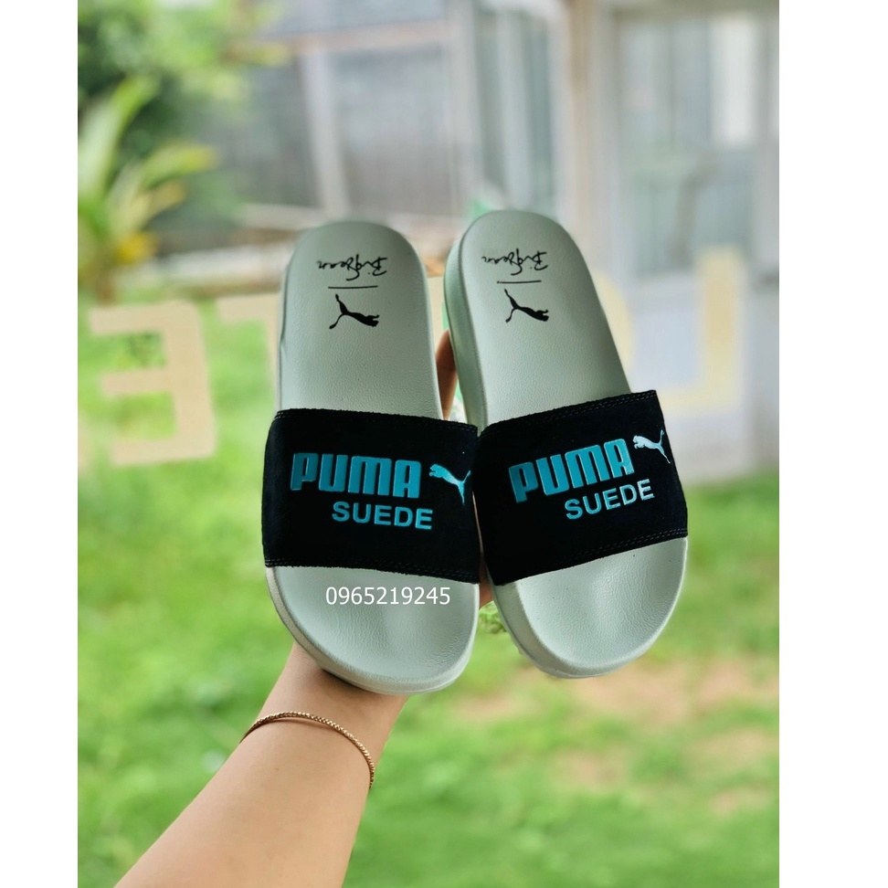 ♥️ Freeship+Hộp ♥️ Dép 𝐌𝐋𝐁 𝐏𝐔𝐌𝐀 da lộn,dép quai ngang nam nữ 𝐏𝐔𝐌𝐀,dép mlb thể thao nam nữ in PUMA da lộn xanh-quai-đen