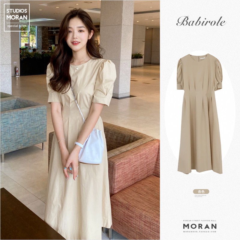 (ORDER) Váy MORAN tay phồng thắt nơ eo sau lưng điệu đà đơn giản vintage nhẹ nhàng Hàn Quốc (NEW_HOT)