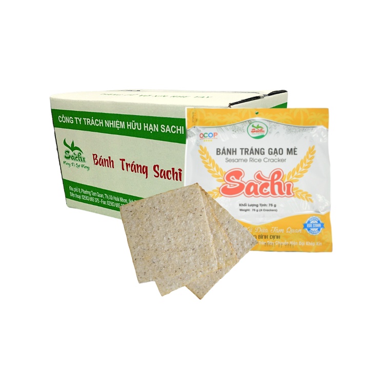 Thùng 25 Gói Bánh Tráng Gạo Mè Nướng Sẵn SACHI 75 Gam