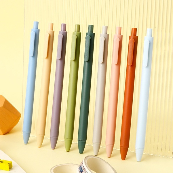 Combo 5 bút gel bấm lò xo ngòi đạn 0.5mm mực đen macaron Béo shop vỏ nhiều màu retro viết êm mực ra đều nhanh khô B31