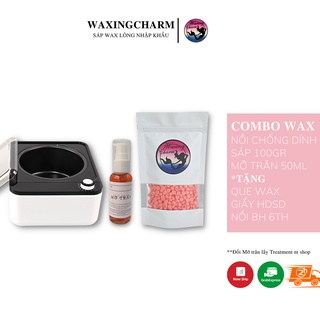 Combo máy nấu sáp chống dính 100gr sáp wax lông nóng dành cho nách, body, bikini và 50ml mỡ trăn giúp tẩy lông triệt lôn