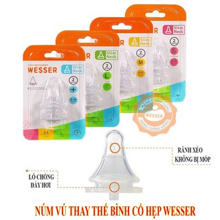 Núm vú cổ hẹp wesser size s/m/l+ vỉ 2 núm