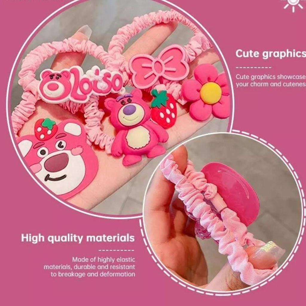 Set 5 Cột Tóc Scrunchies Gấu Dâu Lotso Co Dãn Tốt Không Đứt Tóc - Dây Thun Buộc Tóc Gấu Dâu - Dumi Shop