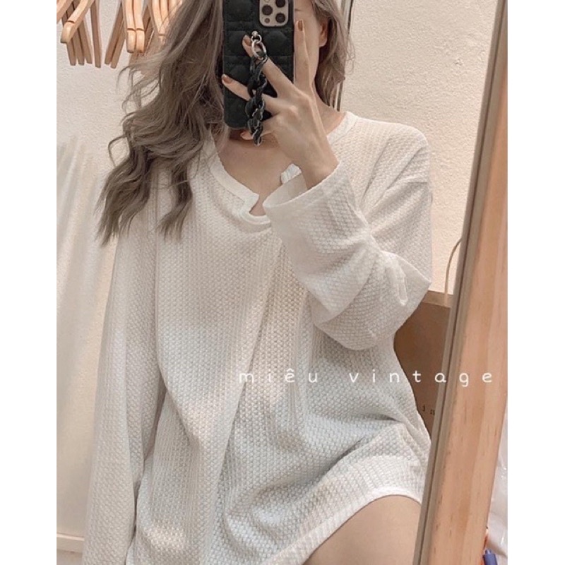 Áo len gạo dài tay cổ U