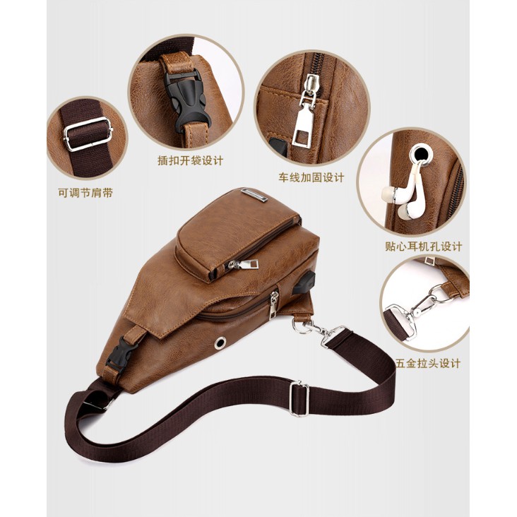 Túi đeo chéo nam da pu Hàn Quốc tích hợp tai nghe sạc pin tiện dụng - Túi chéo nam TC45 | BigBuy360 - bigbuy360.vn