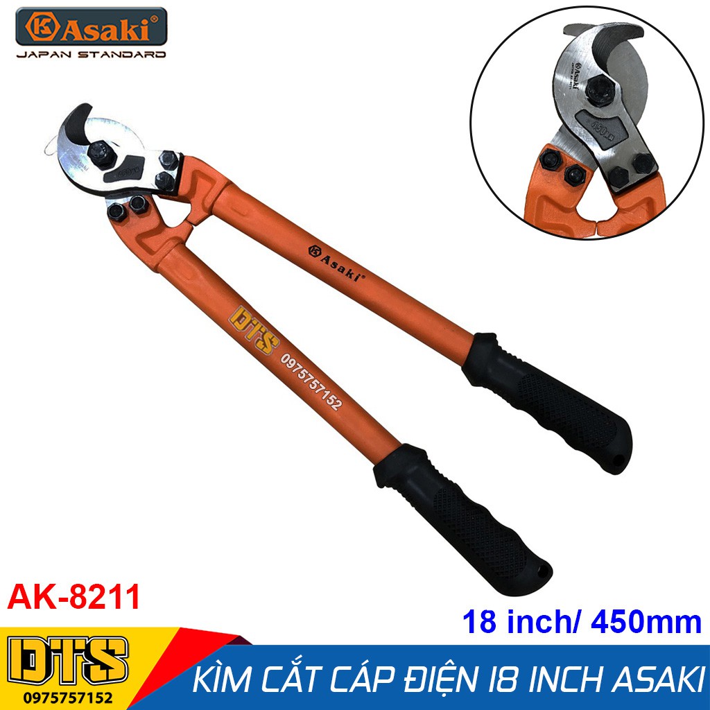 Kìm cắt cáp điện, cáp đồng, nhôm, cáp quang Asaki AK-8211 18inch/ 450mm (Khả năng cắt cáp đường kính Φ 15mm)