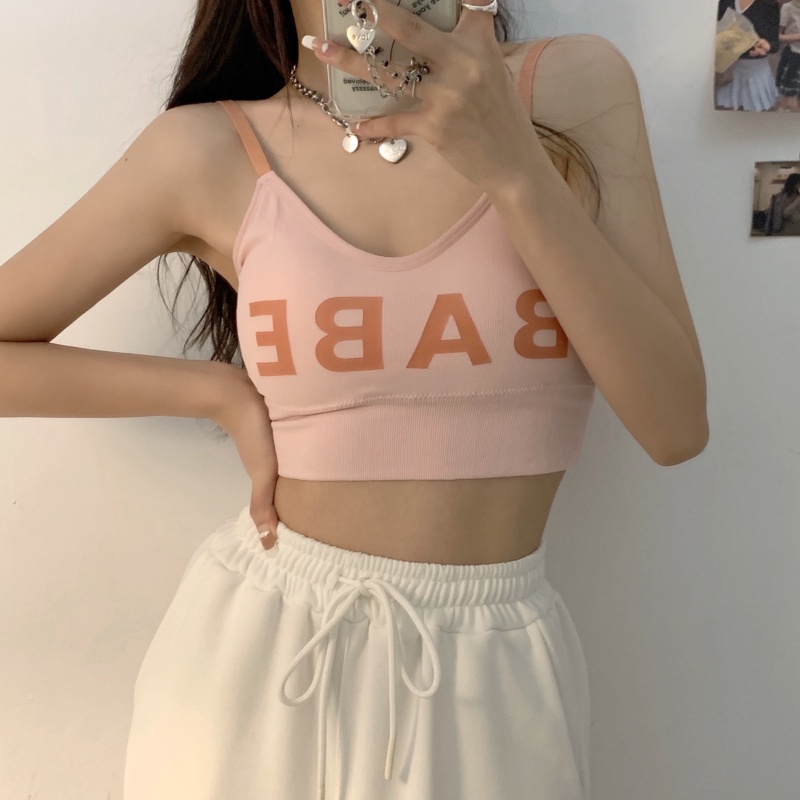 Áo ngực thể thao không gọng thép có đệm ngực hở lưng in chữ phong cách Hàn Quốc