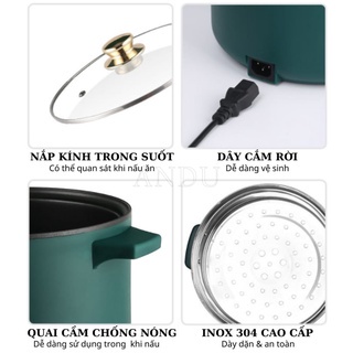 Nồi lẩu điện đa năng chống dính BAIDAZUN, nồi lẩu gia đình vân đá shanban 24cm kèm hấp inox cao cấp