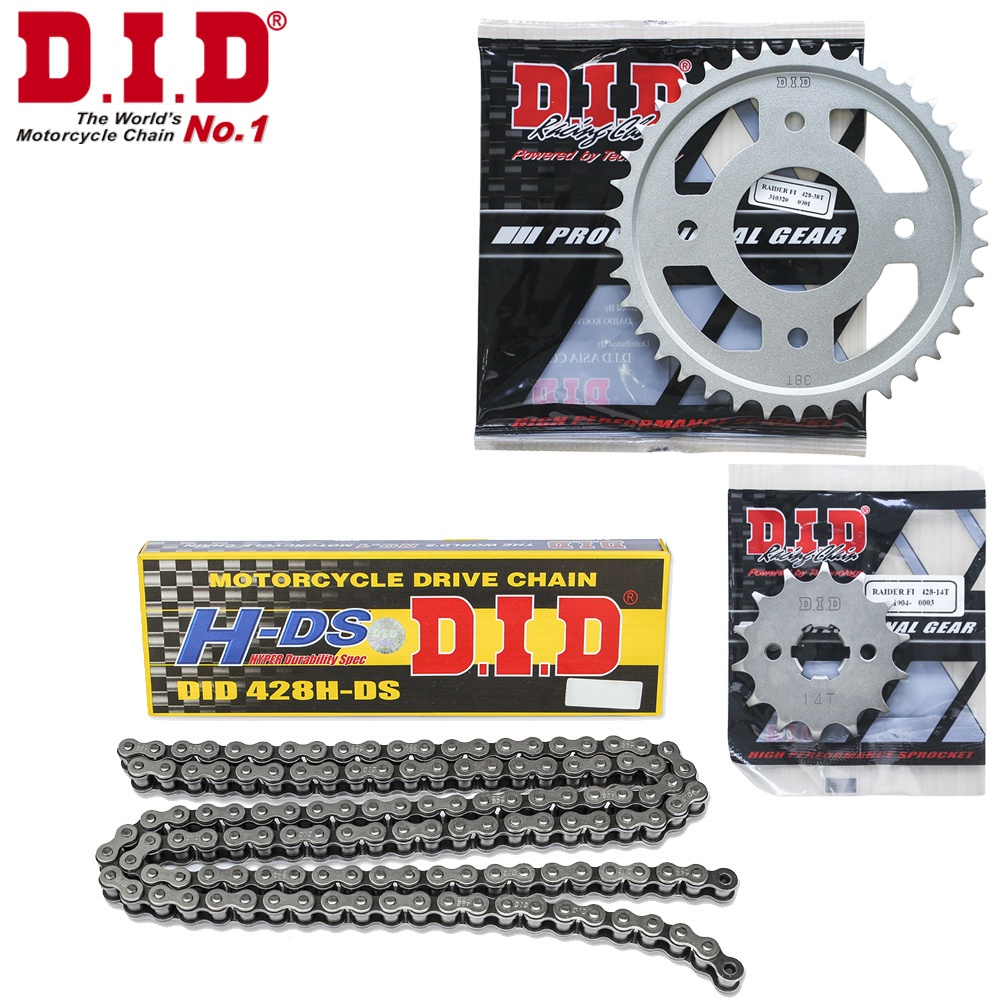 Nhông Sên Dĩa DID Suzuki Raider Fi, Satria 150 sên đen 428HDS-130RB, 14T-38T (combo lẻ)