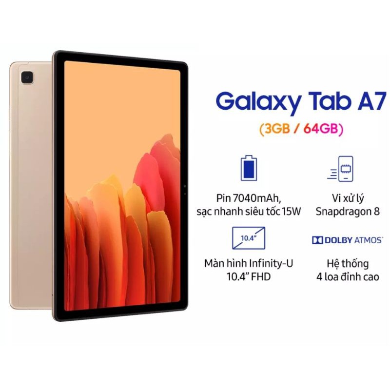 Máy tính bảng Samsung Galaxy A7 2020 máy mới 100%, pin xài cực lâu.