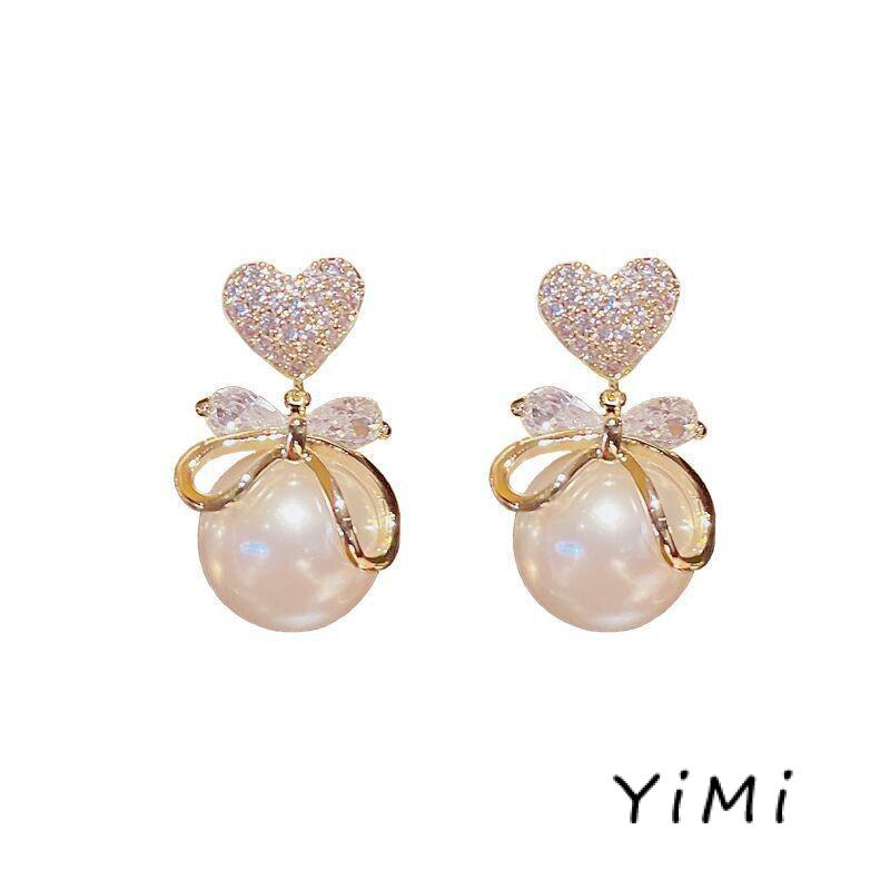 Bông Tai Hình Trái Tim Đính Đá Zircon Và Ngọc Trai Sang Trọng 2022