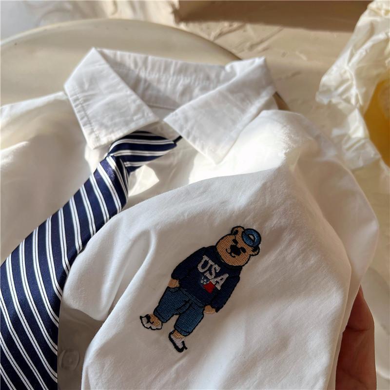 Áo Sơ Mi Trắng Thêu Họa Tiết Thời Trang Mùa Xuân Mới Cho Bé Trai Và Gái