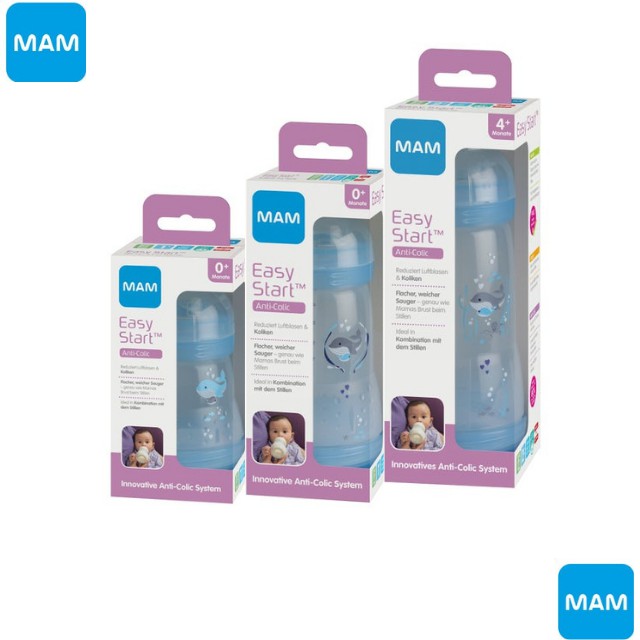 [Nhập SIEUTHIEG giảm 10% đơn từ 99K] Bình sữa chống đầy hơi Mam 160ml &amp; 260ml