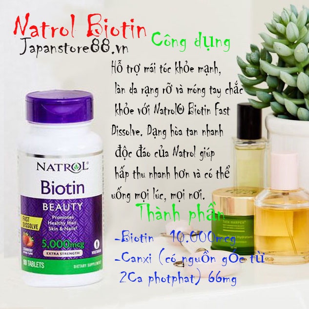 VIÊN UỐNG Natrol Biotin 10,000 m.cg, 100 Tablets da,móng,tóc