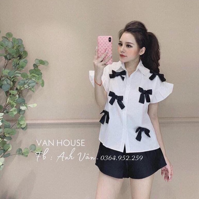 Sơ mi đính nơ tay bèo CỘC