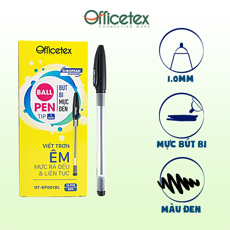 Bút bi Officetex OT-BP001 mực xanh/ đỏ/ đen (6 cây)