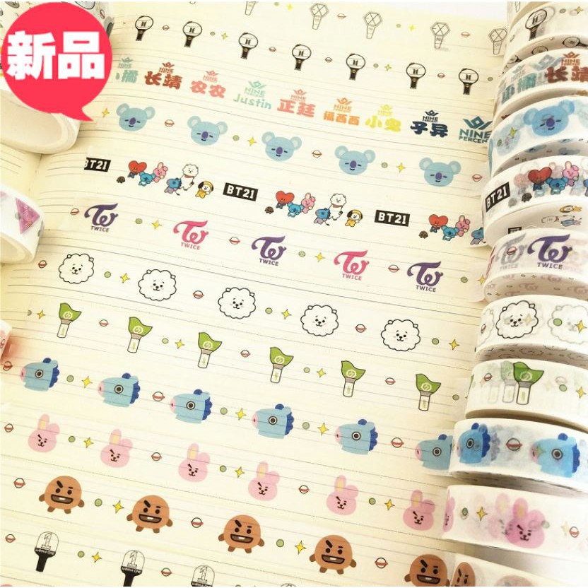 Băng keo cuộn Washi Tape BTS, BT21, BLACKPINK, TWICE, SEVENTEEN, WANNA ONE, NINE PERCENT