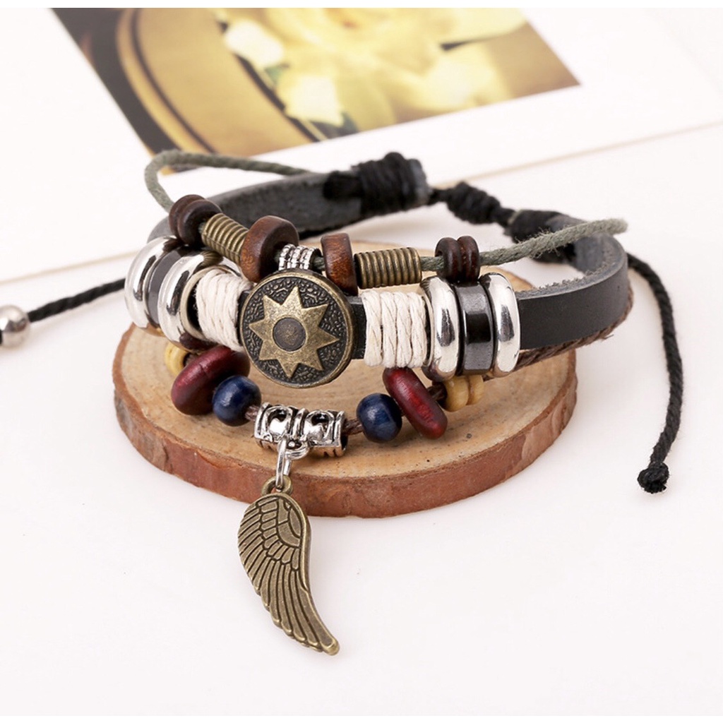 Vòng tay da  kiểu dáng vintage cho nam và nữ