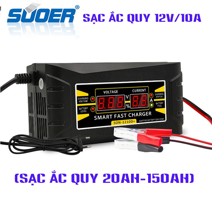 Sạc ắc quy 12V SUOER-SON 1210D dòng sạc 10A sạc bình 20Ah-150Ah tự ngắt khi đầy chống ngược cực chống chập