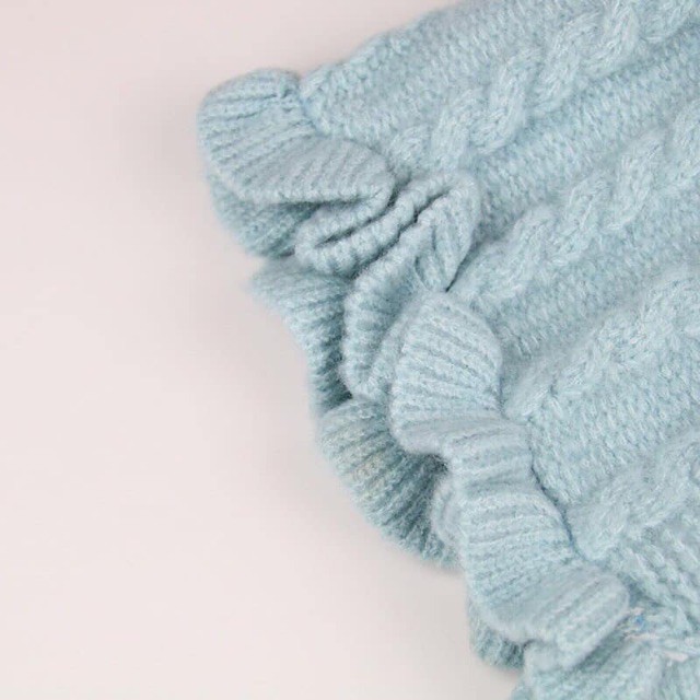 Mũ len cho bé viền bánh bèo có dây buộc cực xinh cho bé gái từ 6 tháng đến 2 tuổi