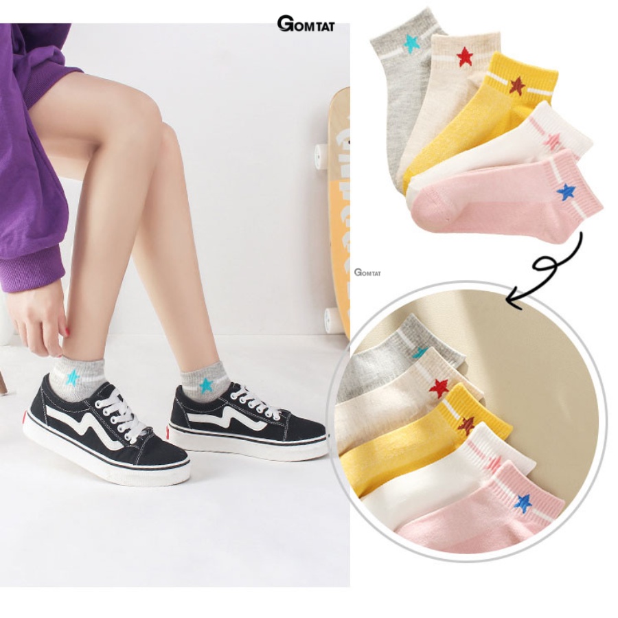 Set 5 Đôi Tất Nữ Cổ Ngắn GOMTAT Họa Tiết Ngôi Sao, Vớ Nữ Cổ Thấp Thời Trang Hàn Quốc Siêu Dễ Thương - CB015-2
