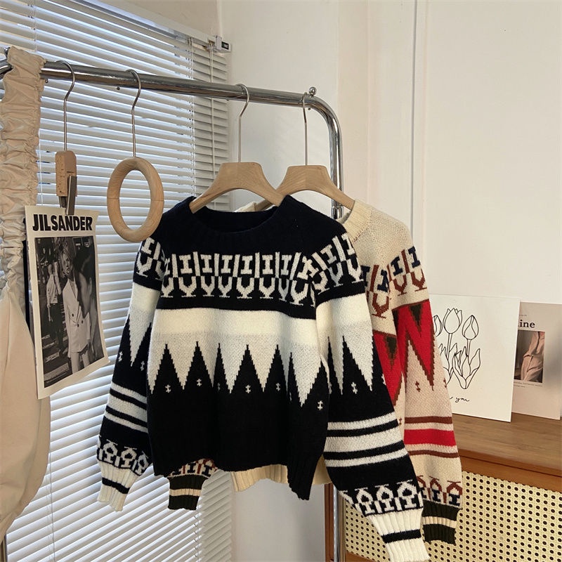 Áo Sweater Dáng Rộng Thiết Kế Mới Thời Trang Mùa Thu Đông Theo Phong Cách Retro Dành Cho Nữ