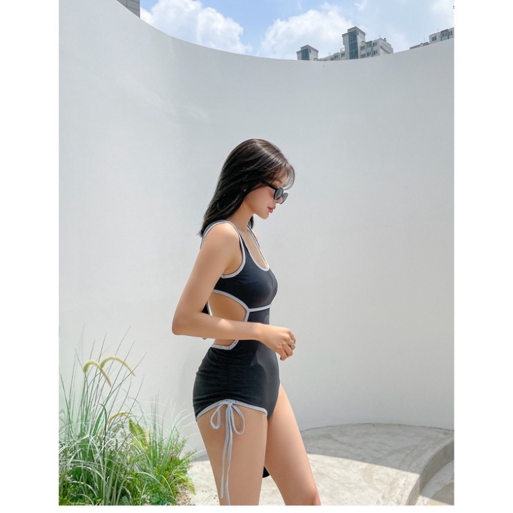 Bikini 1 mảnh LUHAZO hở lưng  đồ bơi nữ đi biển liền thân khoét eo kín đáo sexy Hàn Quốc nâng ngực 2623 DK11T203