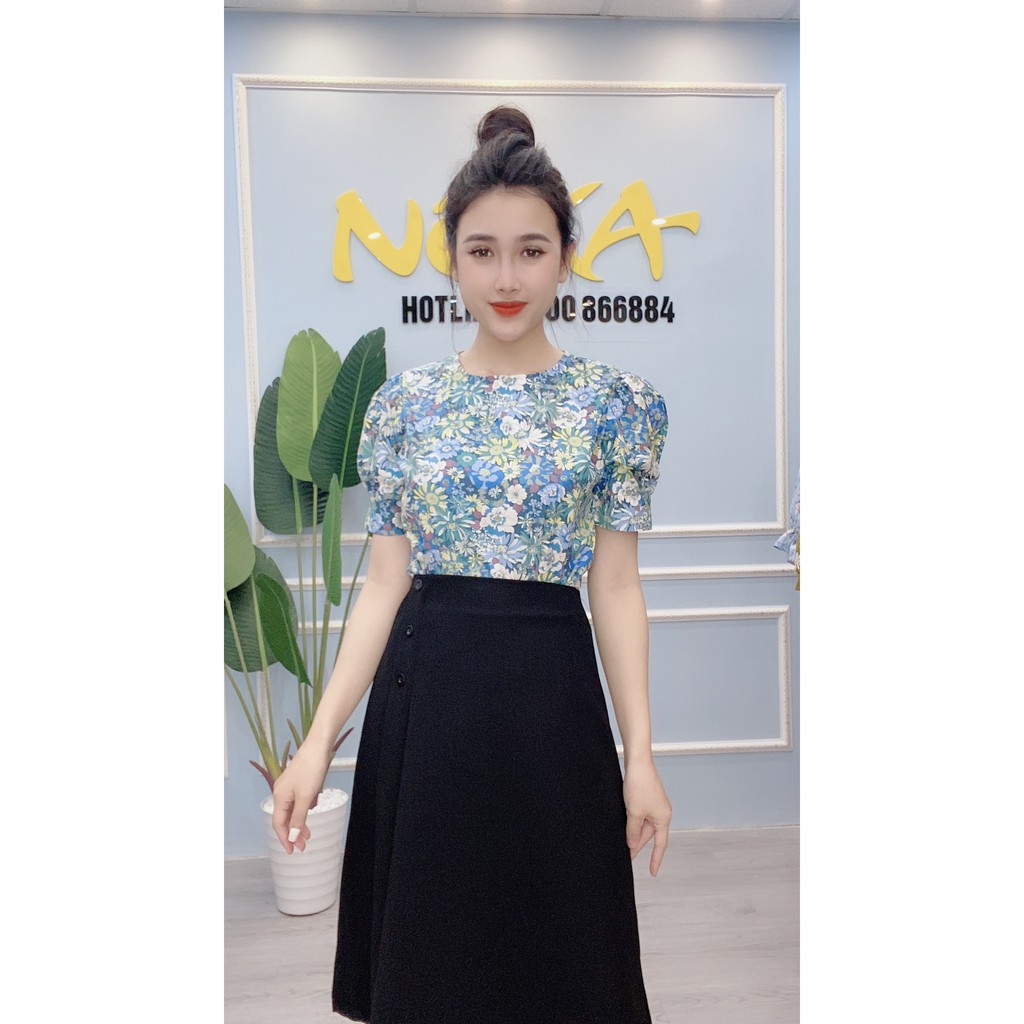 Áo sơ mi nữ Công Sở tay ngắn Hoa Nhí dáng rộng thời trang chất mát NOKA A28