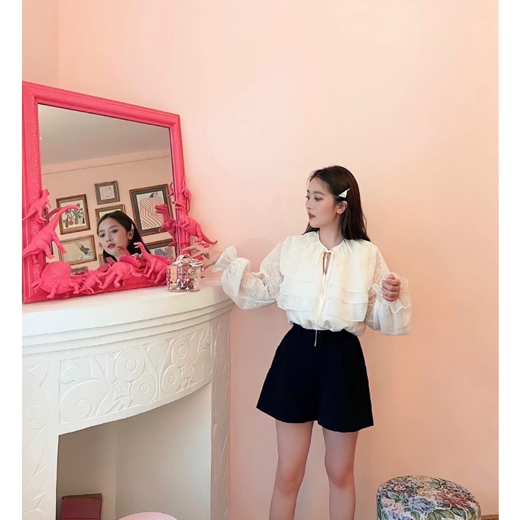 Quần short cạp cao chiết ly eo đen tingoan JOCIIE SHORT/BL
