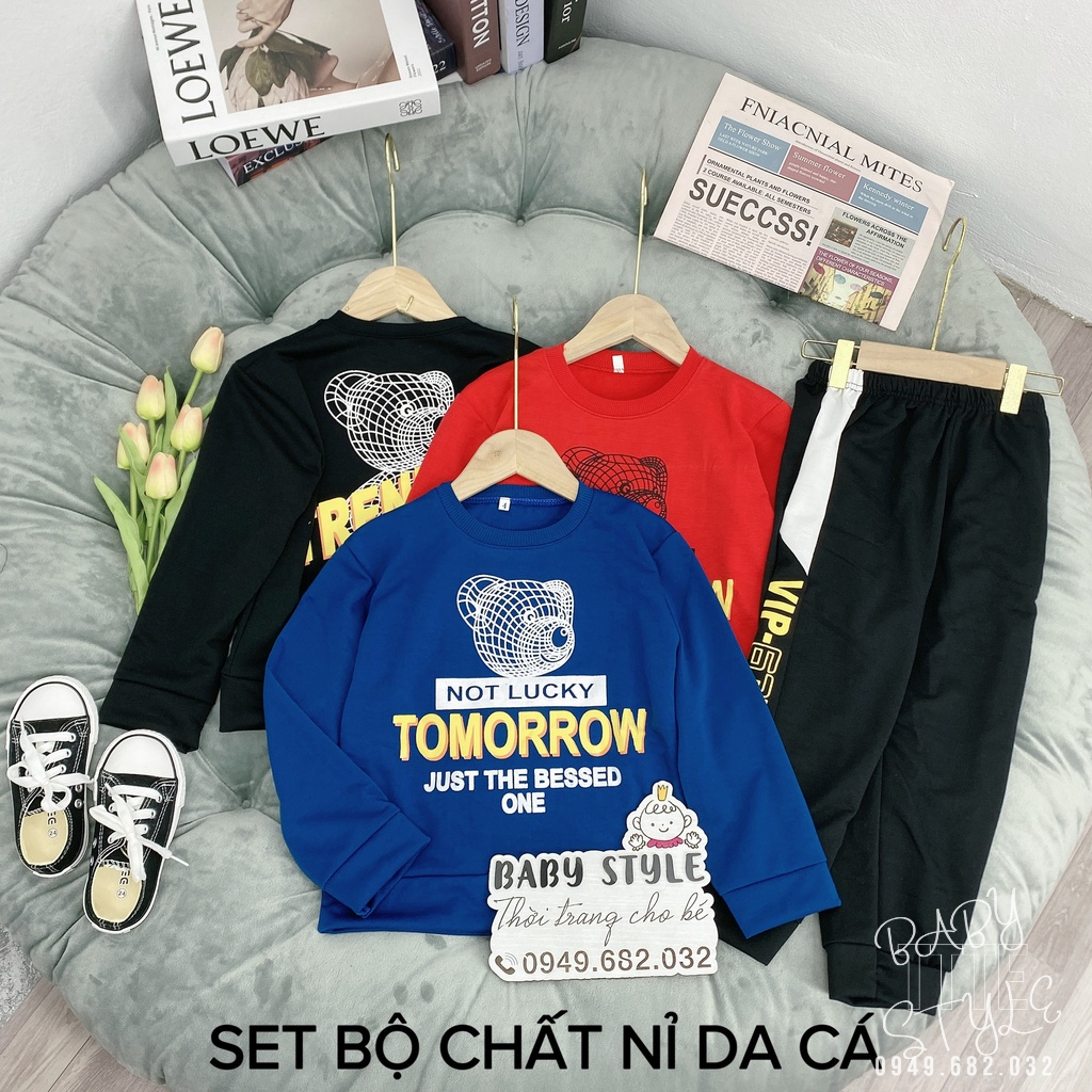 Bộ quần áo thu đông bé trai “TÔM“ 14-45kg, đồ dài tay ấm áp cho bé trai 4-14 tuổi. Vải da cá dày đẹp. Hàng may kỹ. B49