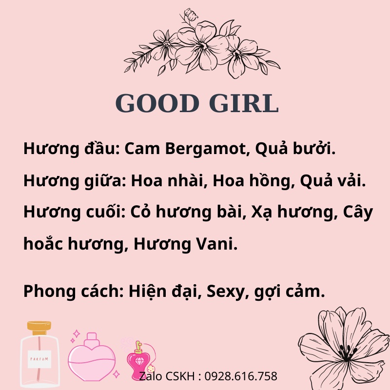 Nước Hoa mini Good Girl 20ml 6D Hương Thơm Quyến Rũ Thơm Lâu 12h Nước Hoa Nữ, Bảo Hành 12 tháng