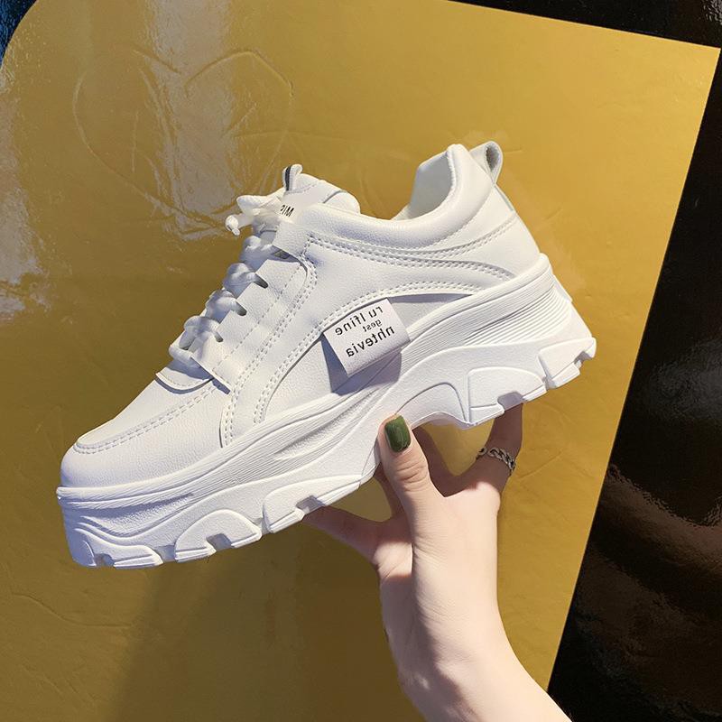 GIÀY SNEAKER THỂ THAO ULZZANG ĐỘN ĐẾ BASIC HAI MÀU TRẮNG, BE