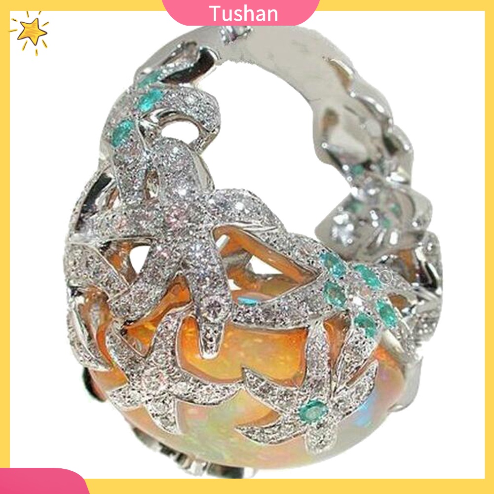 Nhẫn Hình Sao Biển Đính Đá Opal Giả Phong Cách Cổ Điển