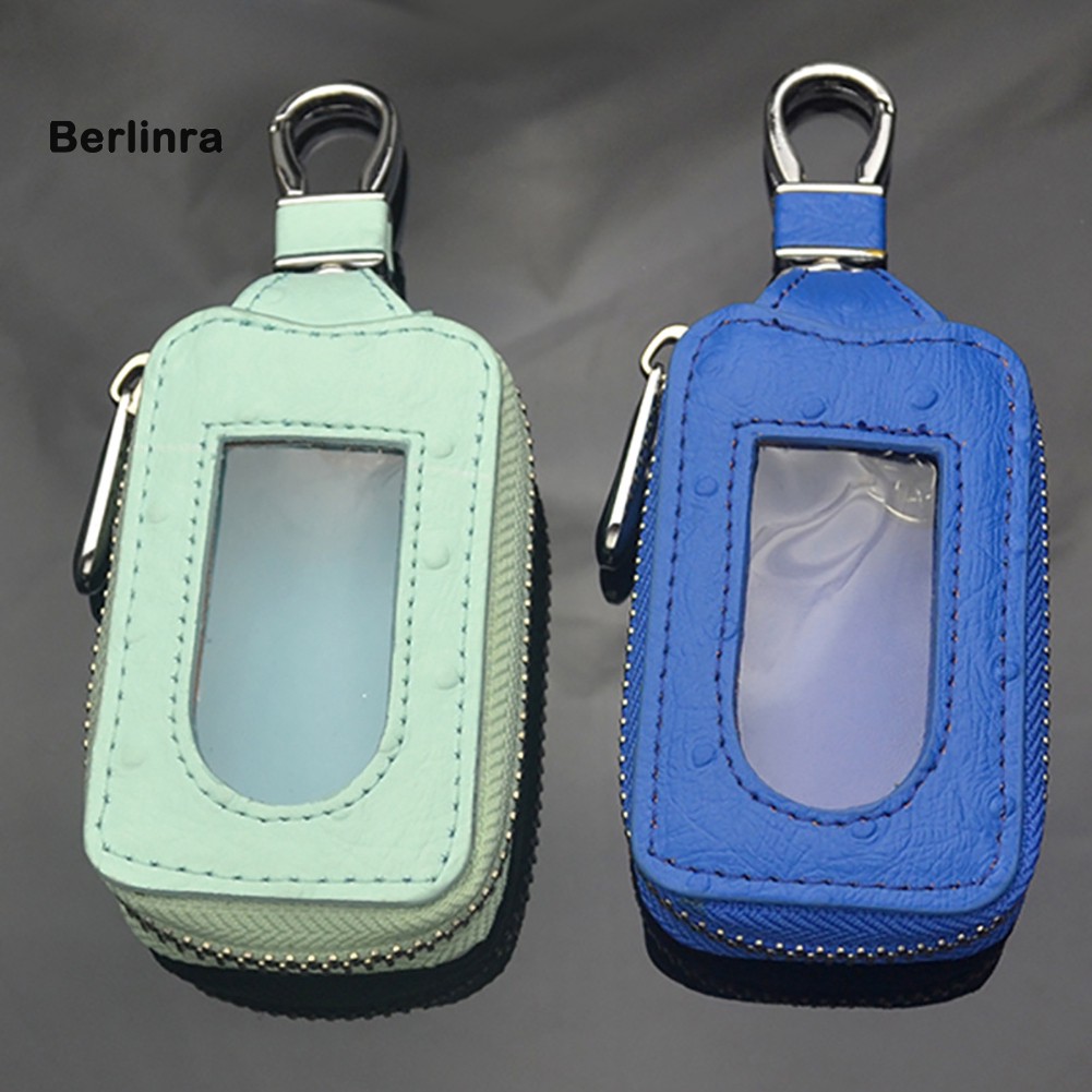 ☂Túi Da Bò Thật Trong Suốt Hình Vuông Đựng Chìa Khóa Xe Hơi Có Khóa Kéo Tiện Dụng