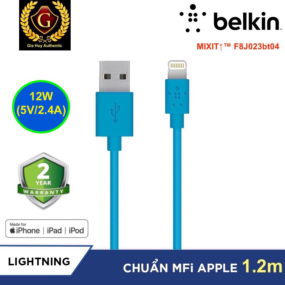 Cáp sạc iPhone, iPad, iPod USB-A ra Lightning BELKIN MIXIT↑™ F8J023bt04 chuẩn MFi dài 1.2m