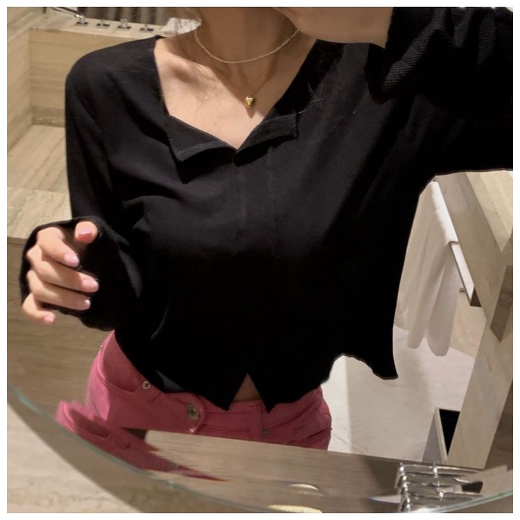 Áo Thun Tay Dài Cổ Chữ V Xẻ Tà Thời Trang Mùa Thu Mới 2022 Cho Nữ