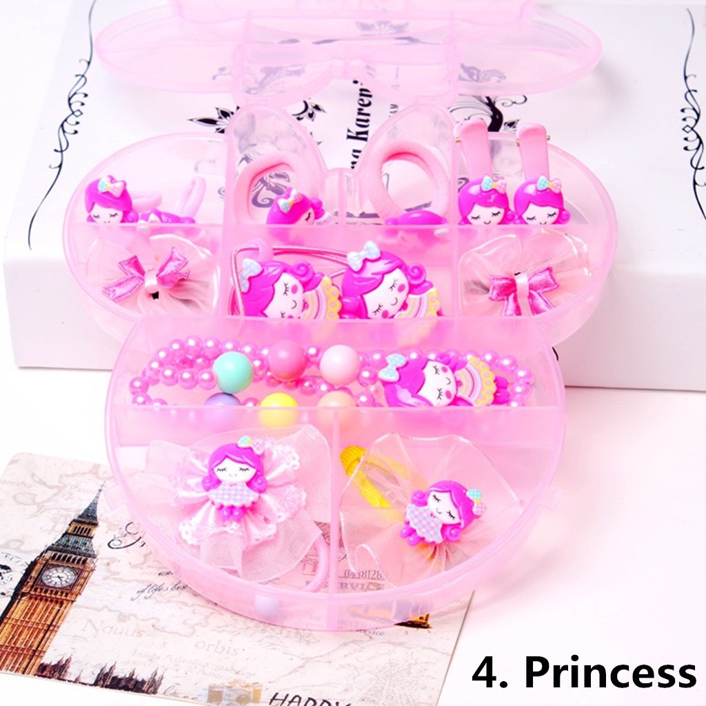 Bộ Kẹp Tóc + Dây Buộc Tóc Hình Hello Kitty / Mickey Cho Bé Gái