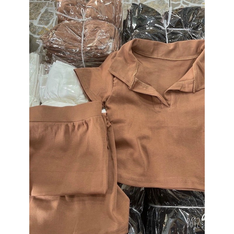 FREESHIP🪴video🌱Set Đầm chân váy body dài kèm áo croptop cổ bẻ ☄️☄️ls