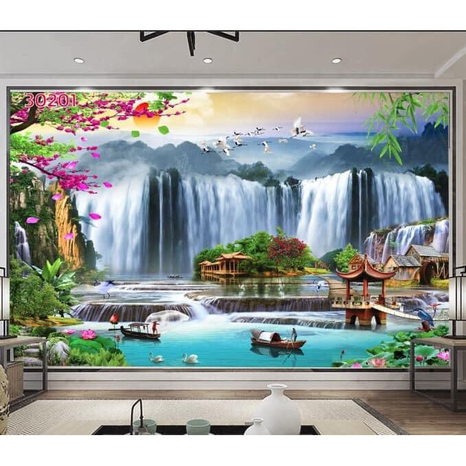 28 mẫu tranh dán tường mẫu phong cảnh thác nước đẹp  ,tranh trang trí nhà cửa , trang trí phòng khách.