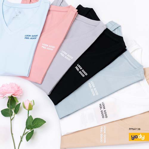 Áo thun nữ cổ tim trơn basic cotton YODY CHÍNH HÃNG - PPN4138