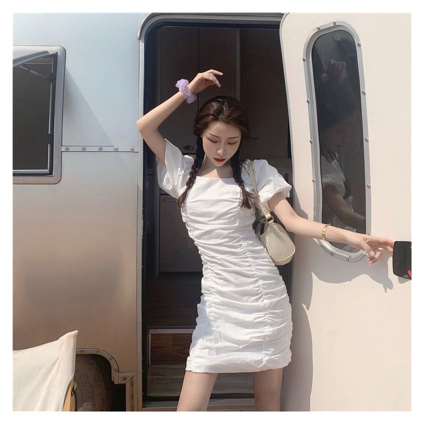 Váy Nữ Ôm Body Tay Bồng Cổ Vuông Nhún Bèo SIXTEEN. | BigBuy360 - bigbuy360.vn