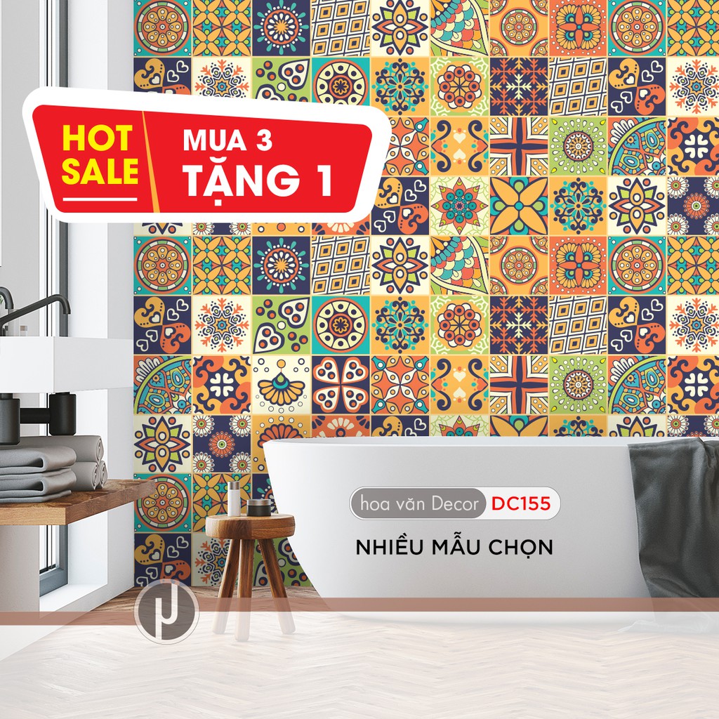 Mua 3 tặng 1 - Set 32 ô decal gạch bông kt 120x60cm decor nhà cửa, dán bếp, dán tường quầy tủ kệ