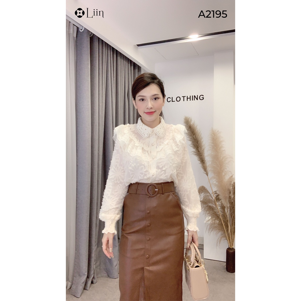 Áo sơ mi nữ cách điệu ren bèo tay phồng bo chun kiểu dáng tiểu thư sành điệu Liin Clothing A2195