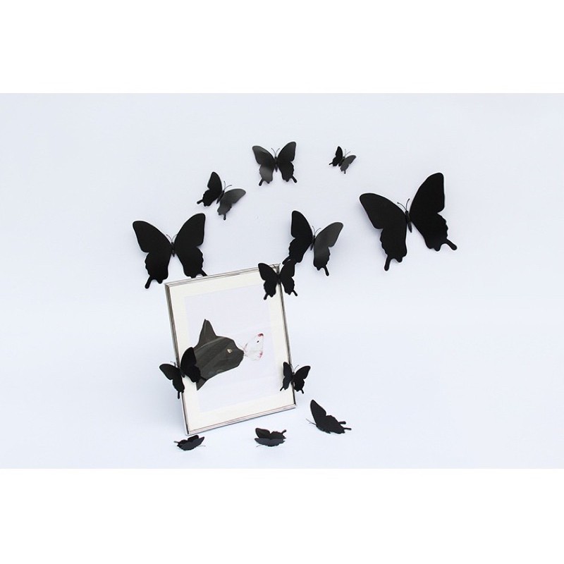 Set 12 con bướm giả màu đen 3D trang trí nhà cửa