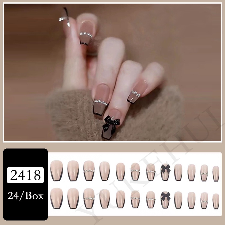 2418 YUKEHUI bộ móng tay giả set móng giả trong suốt móng tay giả đính nơ móng tay giả dài đính đá móng giả đẹp bộ móng tay giả đính đá móng tay giả đính đá ngắn  móng giả thiết kế