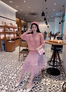 Váy tutu mix len hồngg