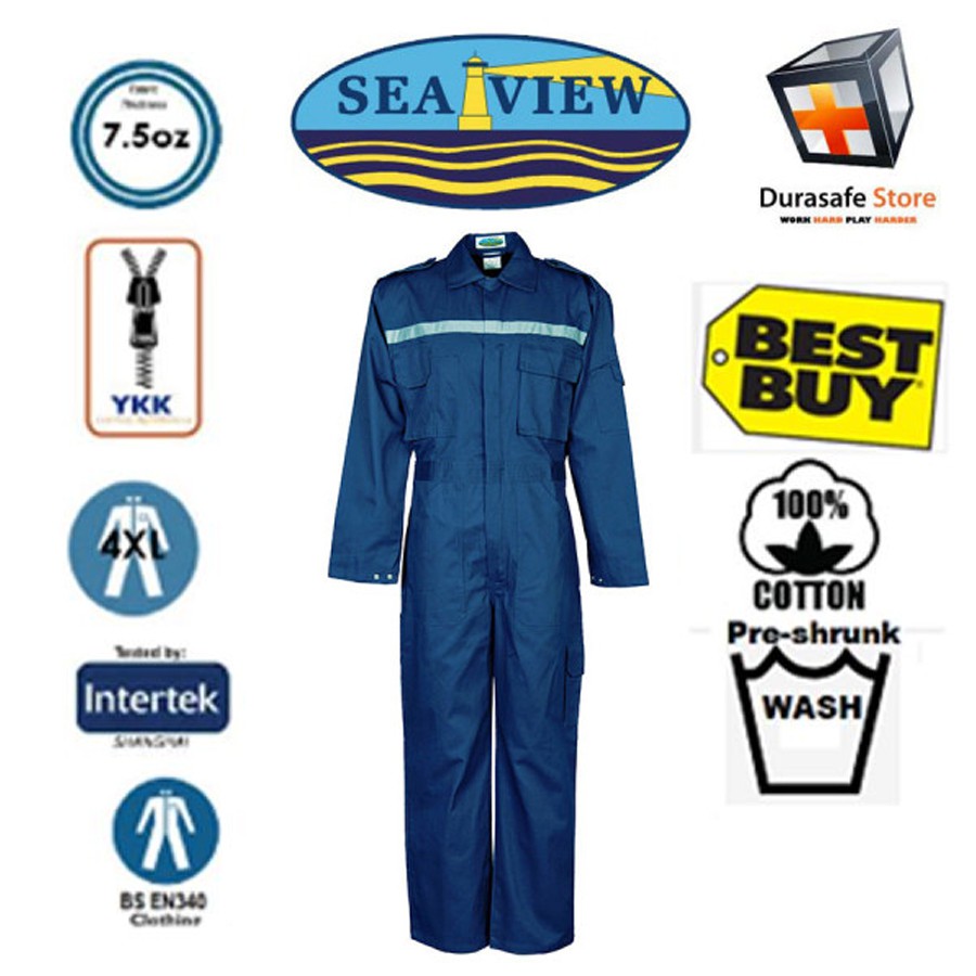 Bộ áo liền quần bảo hộ 100% cotton SEAVIEW™ Zip Màu Xanh Navy Size S, M, L, LL